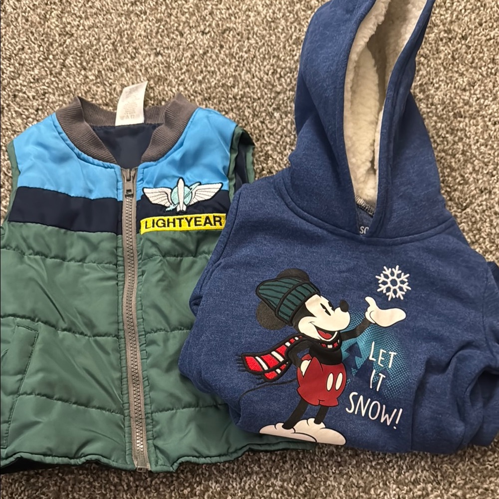 Disney Blue Mickey Hoodie and Green Lightyear Vest